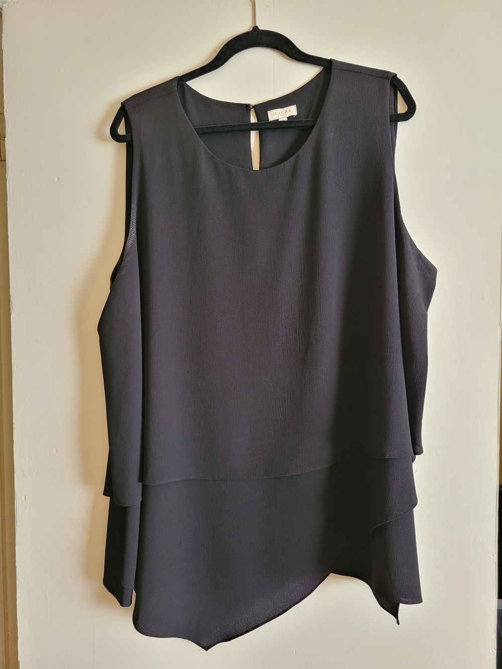 Laura Assymetrical Layered Sleeveless Blouse - Black